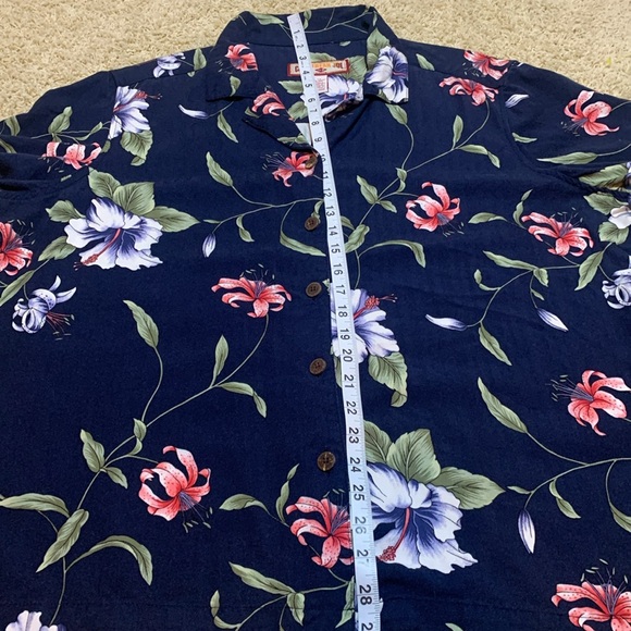 Caribbean JoE Hawaiian women’s SZ 2X short sleeve navy floral brown button - Picture 10 of 15